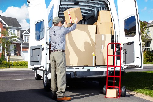 Professional man and van moving service in action